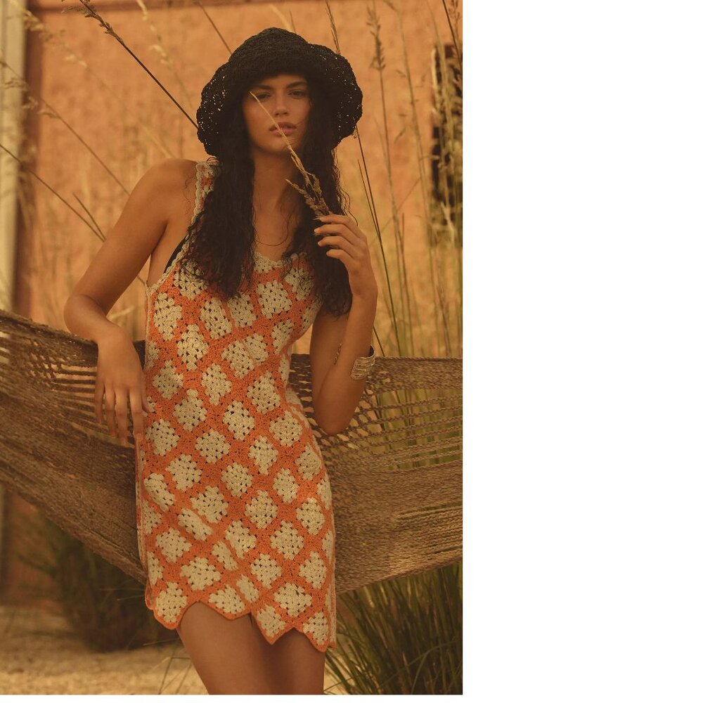 Anthropologie Maeve Sleeveless Crochet Mini Dress XS new with tag nwt orange